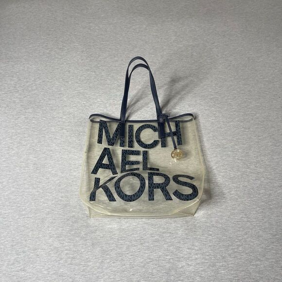 Michael Kors The Michael Large Graphic Signature Logo Clear Tote Bag - Picture 9 of 10